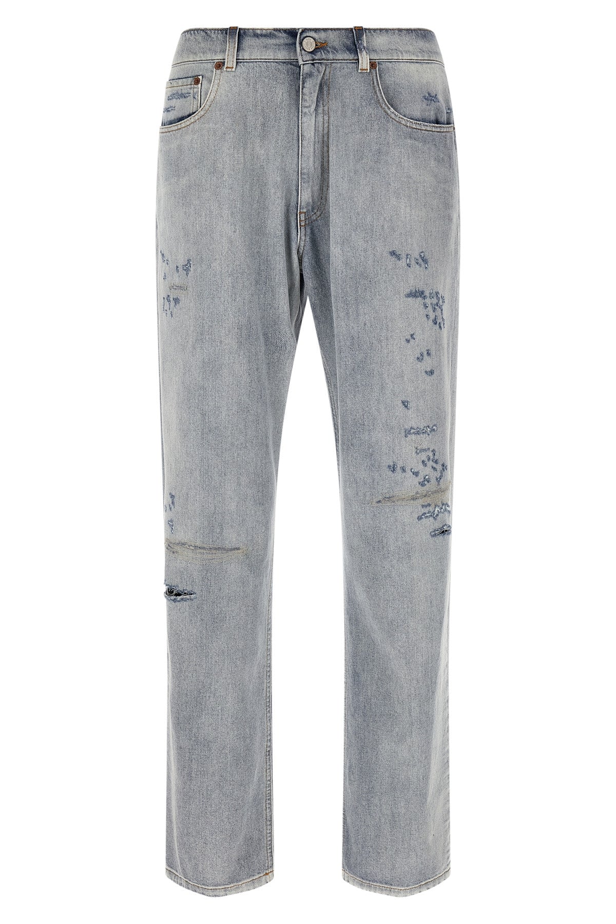 used-effect stone washed cotton denim jeans