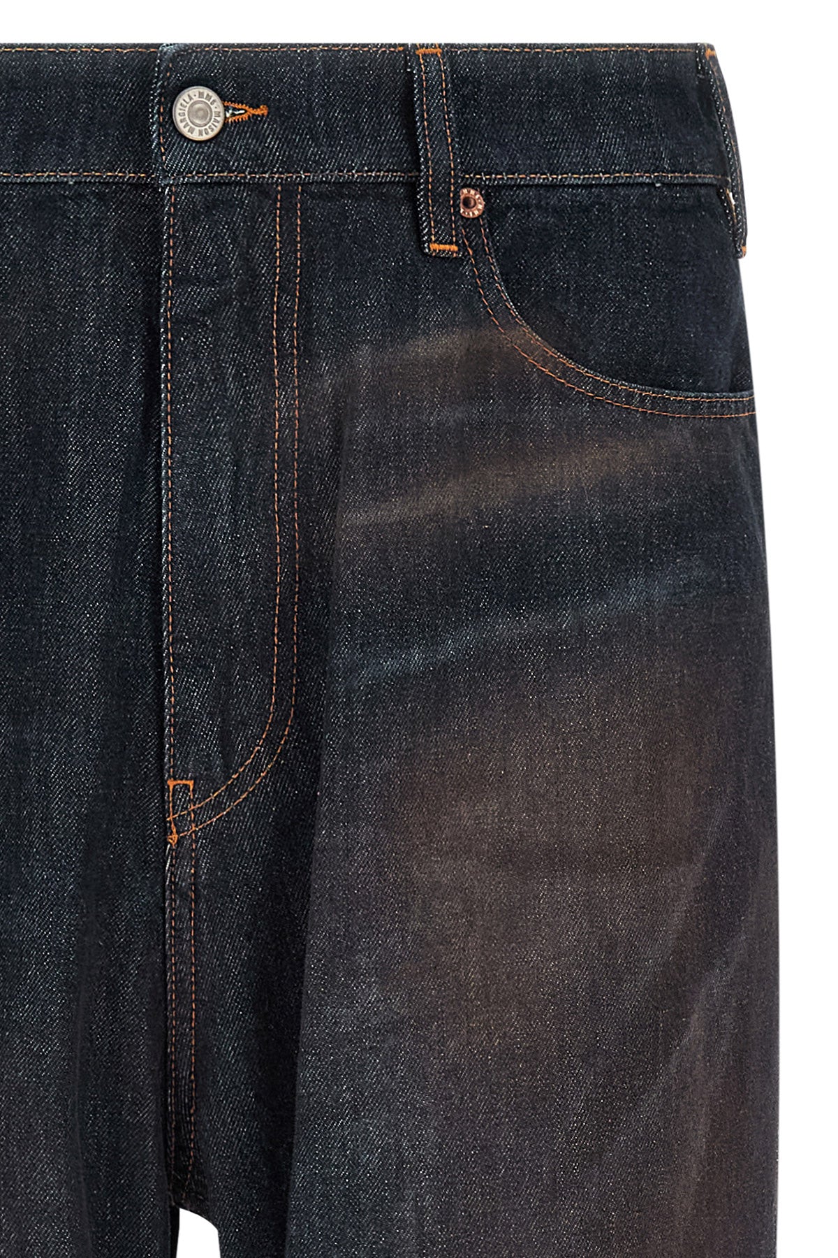 high-waist washed cotton denim jeans