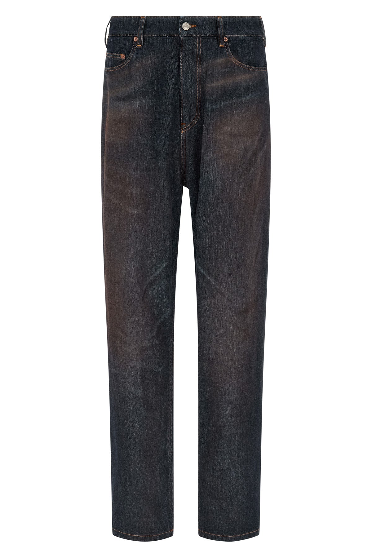 high-waist washed cotton denim jeans