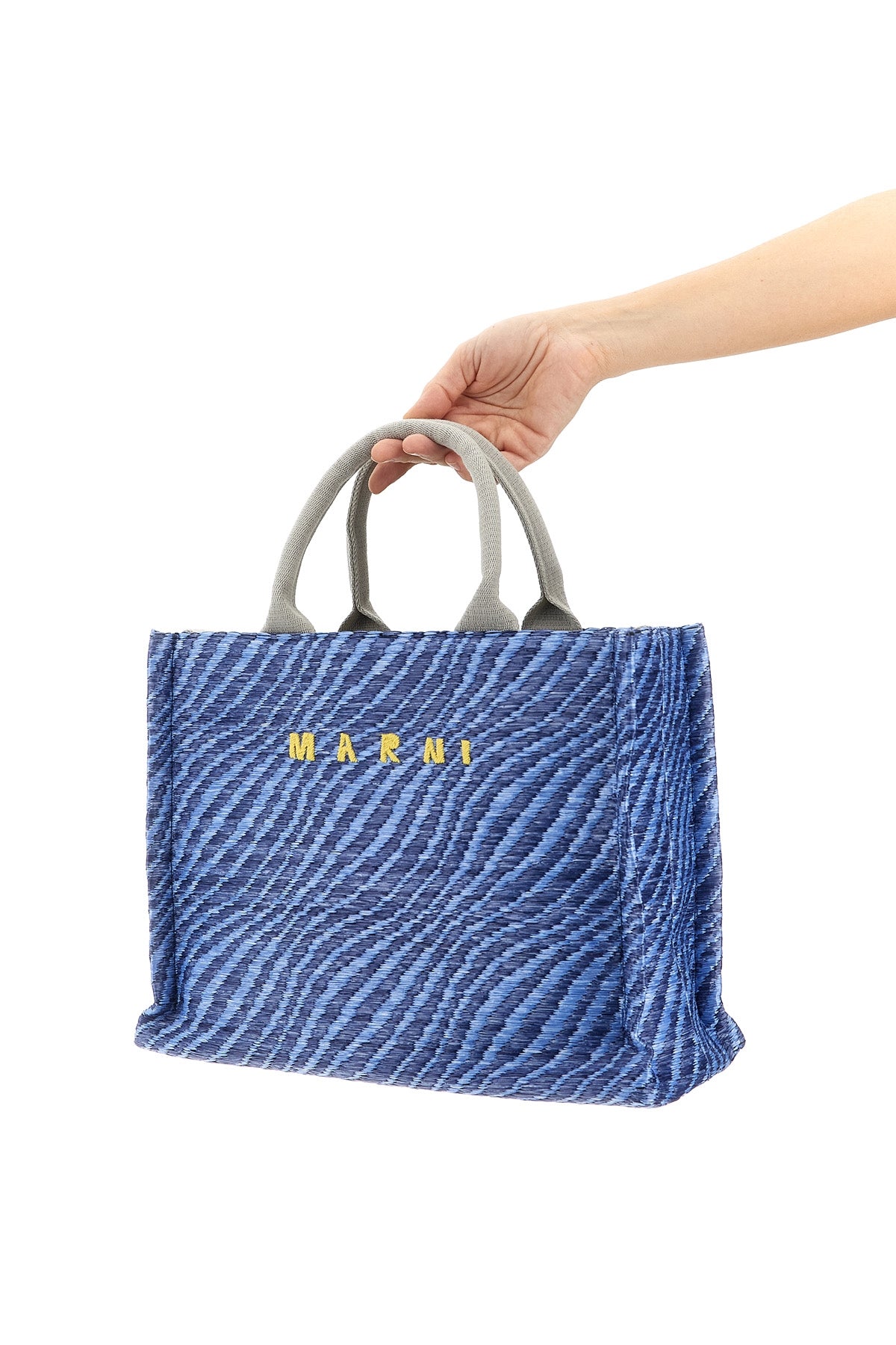two-tone handbag in woven raffia effect fabric