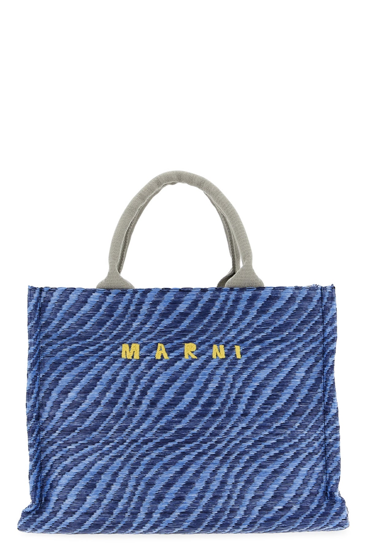MARNI OS two-tone handbag in woven raffia effect fabric