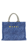 two-tone handbag in woven raffia effect fabric