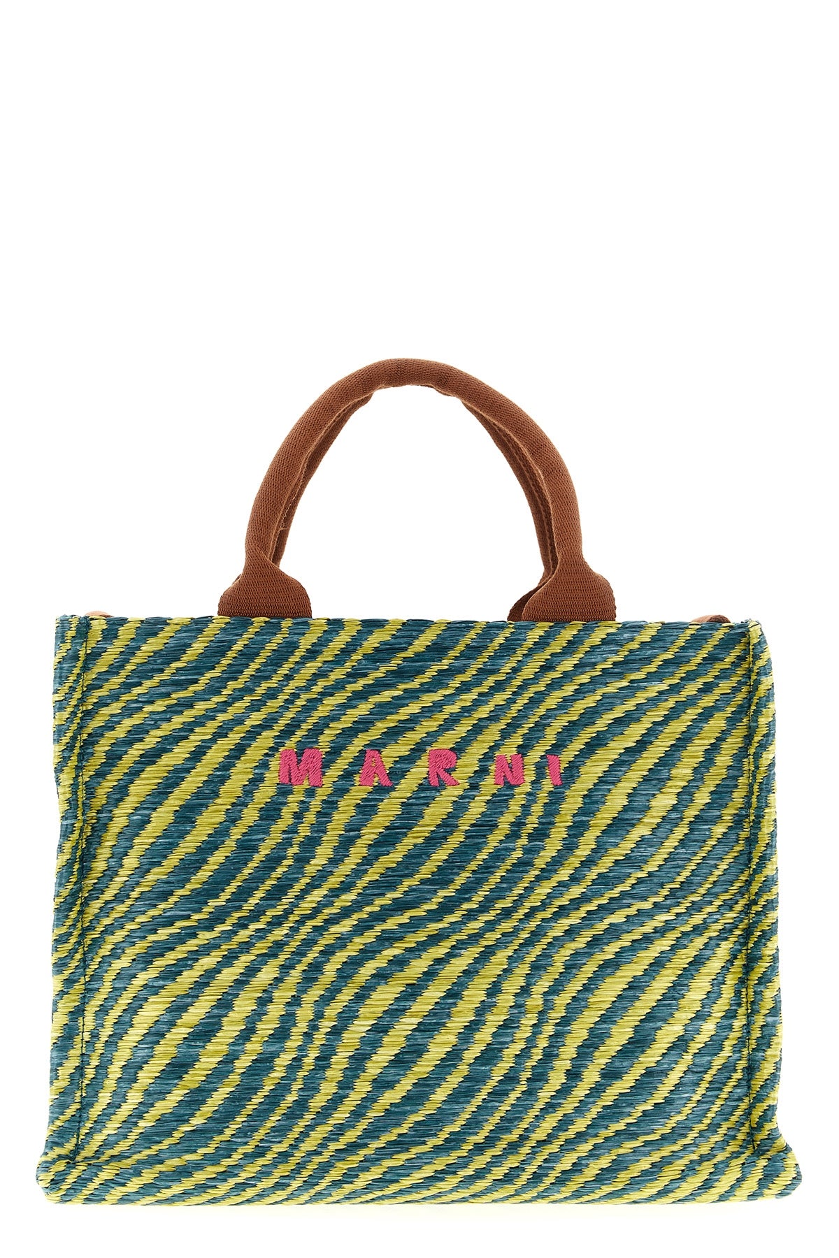 MARNI OS two-tone handbag in woven raffia effect fabric