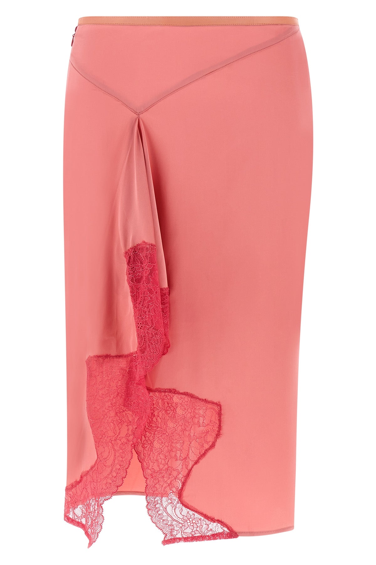VAILLANT 40 signature lace midi skirt in slightly stretch vintage-effect satin