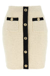 cream sequin knit mini skirt in bouclé cotton and wool blend