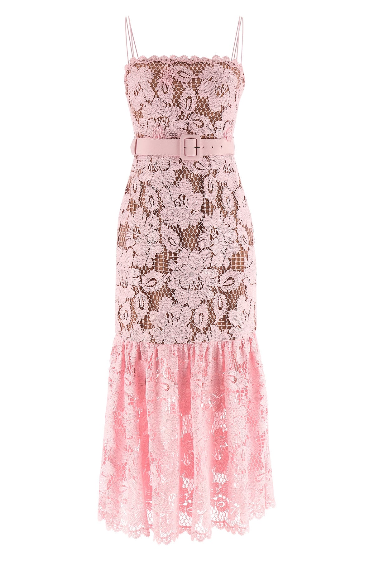 SELF PORTRAIT 8 pink crochet lace midi lace dress