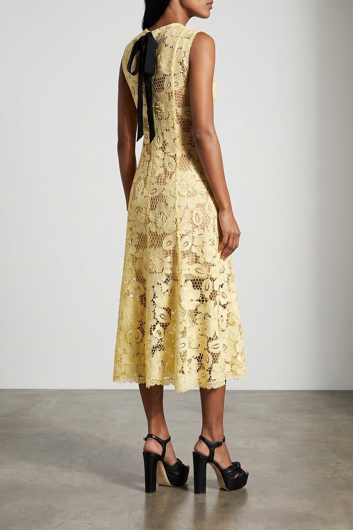 SELF PORTRAIT 8 yellow crochet lace crochet and tulle lace midi dress
