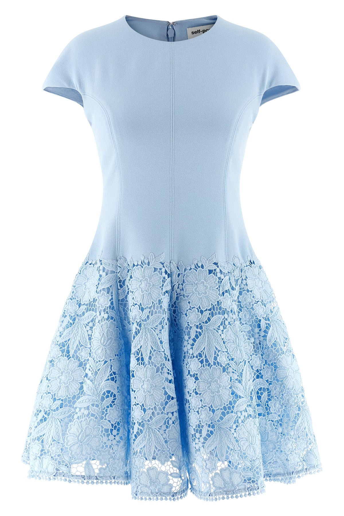 SELF PORTRAIT 6 blue crepe lace crepe de chine mini dress