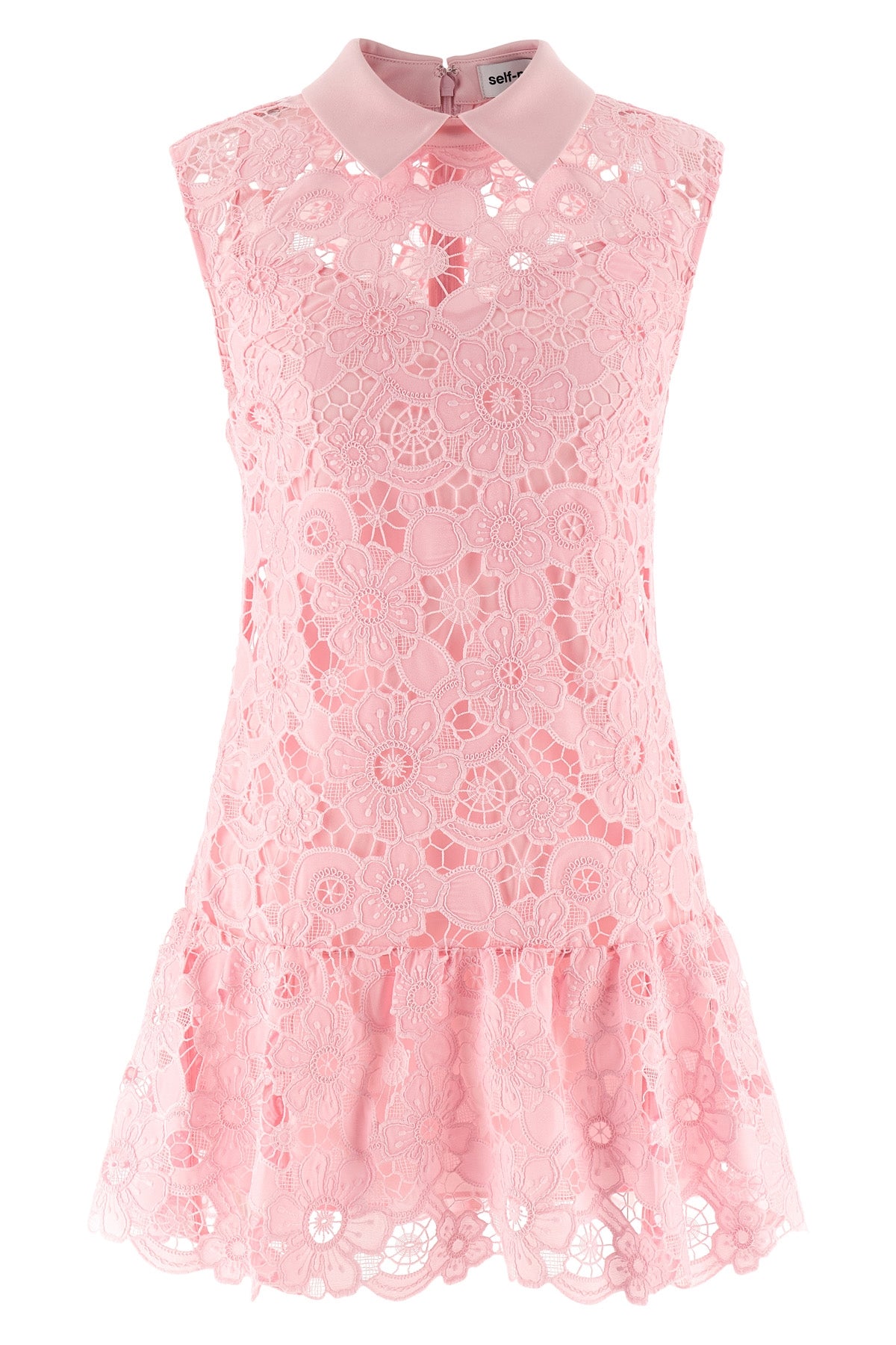 SELF PORTRAIT 6 mini pink lace collared openwork lace dress