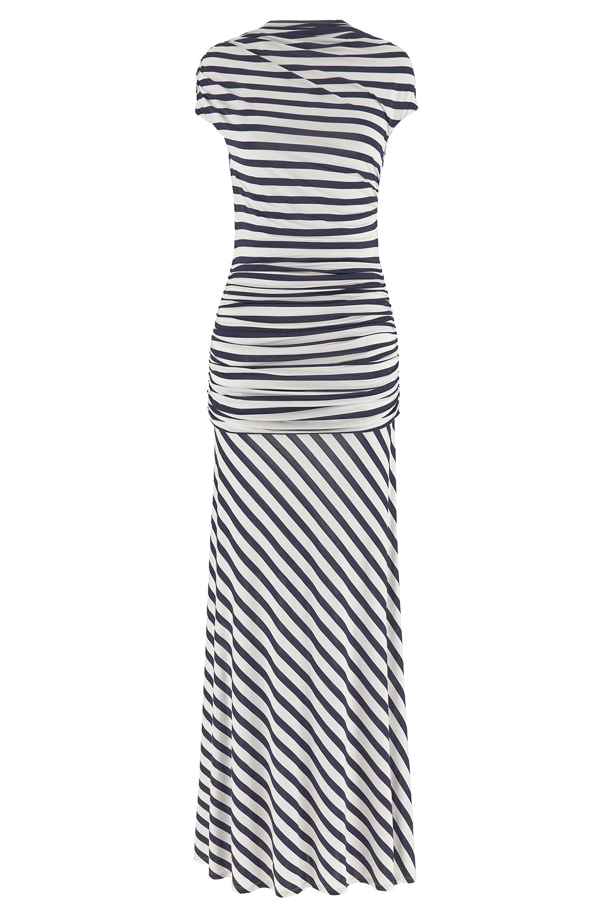 SELF PORTRAIT 14 navy stripe jersey maxi striped shiny stretch viscose jersey dress