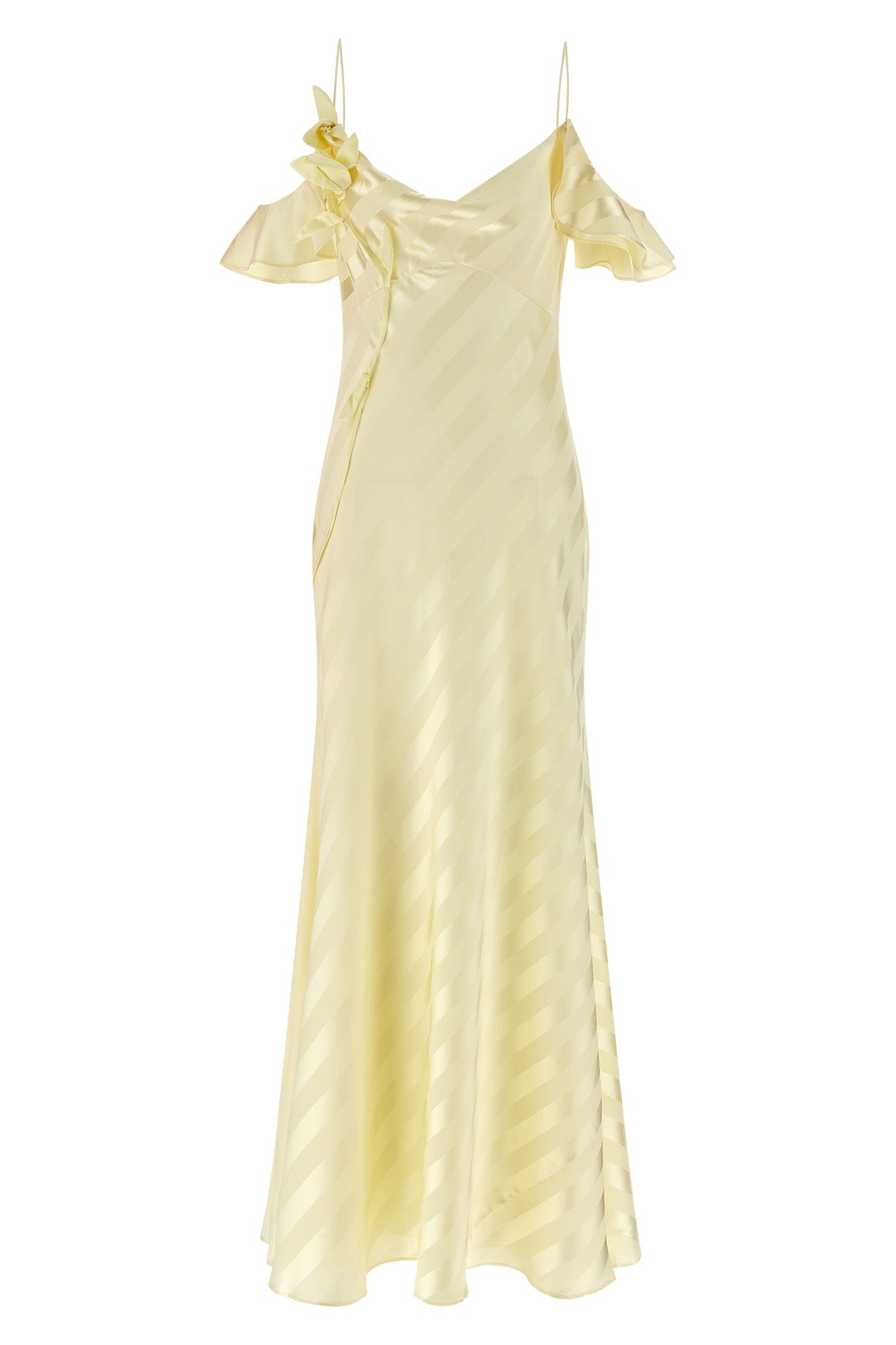 SELF PORTRAIT 12 long satin striped dress in slightly elasticized diagonal striped jacquard fab