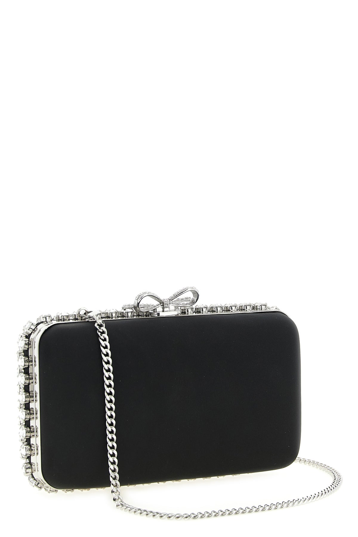 black satin crystal satin clutch