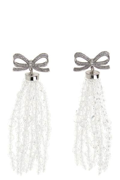 bow beaded waterfall metal earrings
