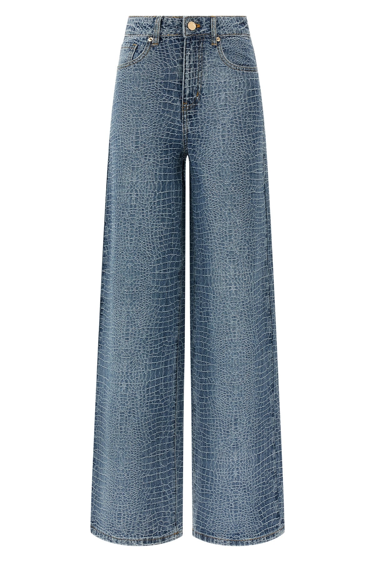 SELF PORTRAIT 26 rhinestone croc effect cotton denim jeans