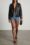 rhinestone shorts in croc effect cotton denim