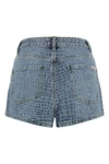 rhinestone shorts in croc effect cotton denim