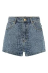 rhinestone shorts in croc effect cotton denim