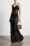 long dress in semi-transparent fabric
