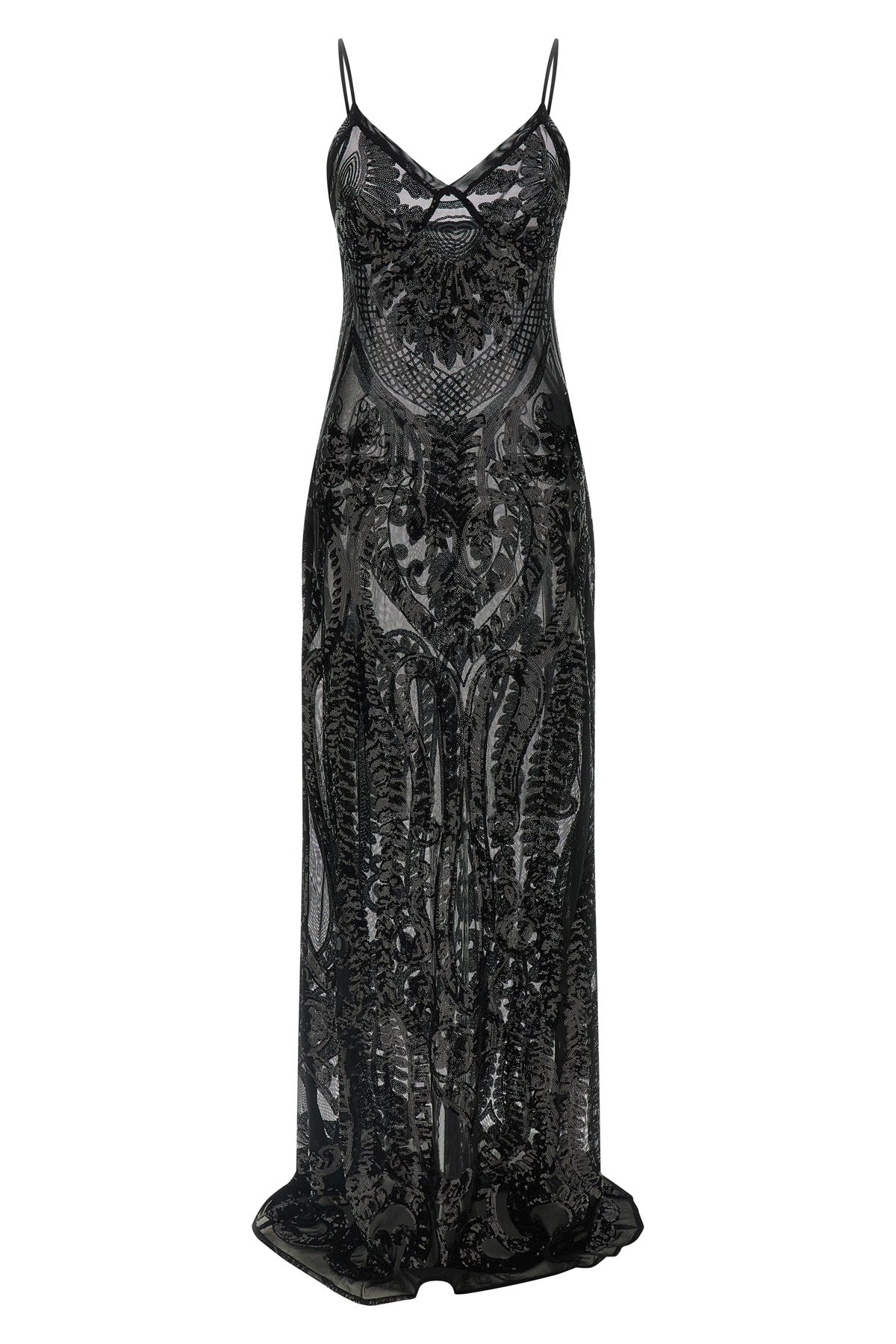long dress in semi-transparent fabric