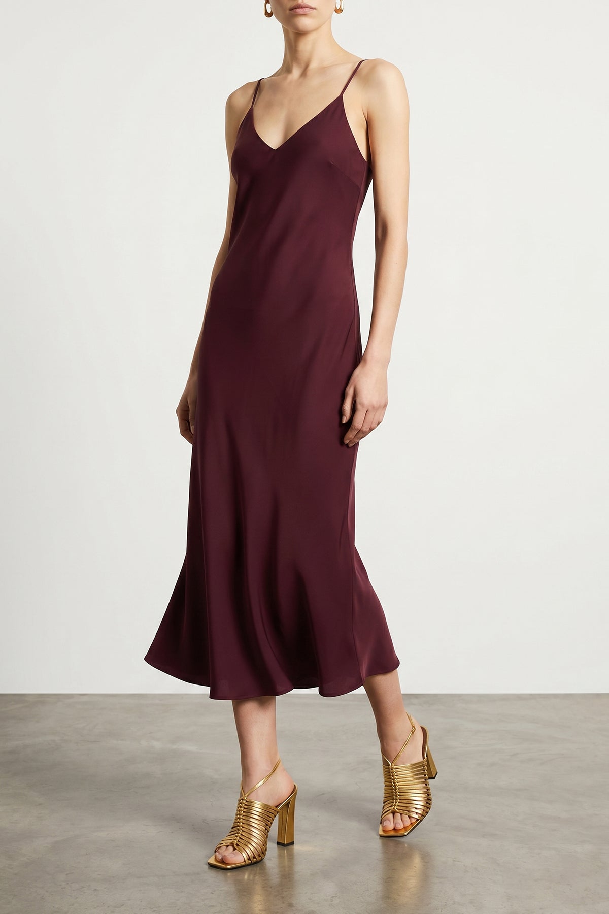NORMA KAMALI M bias slip midi dress in fluid satin-effect fabric
