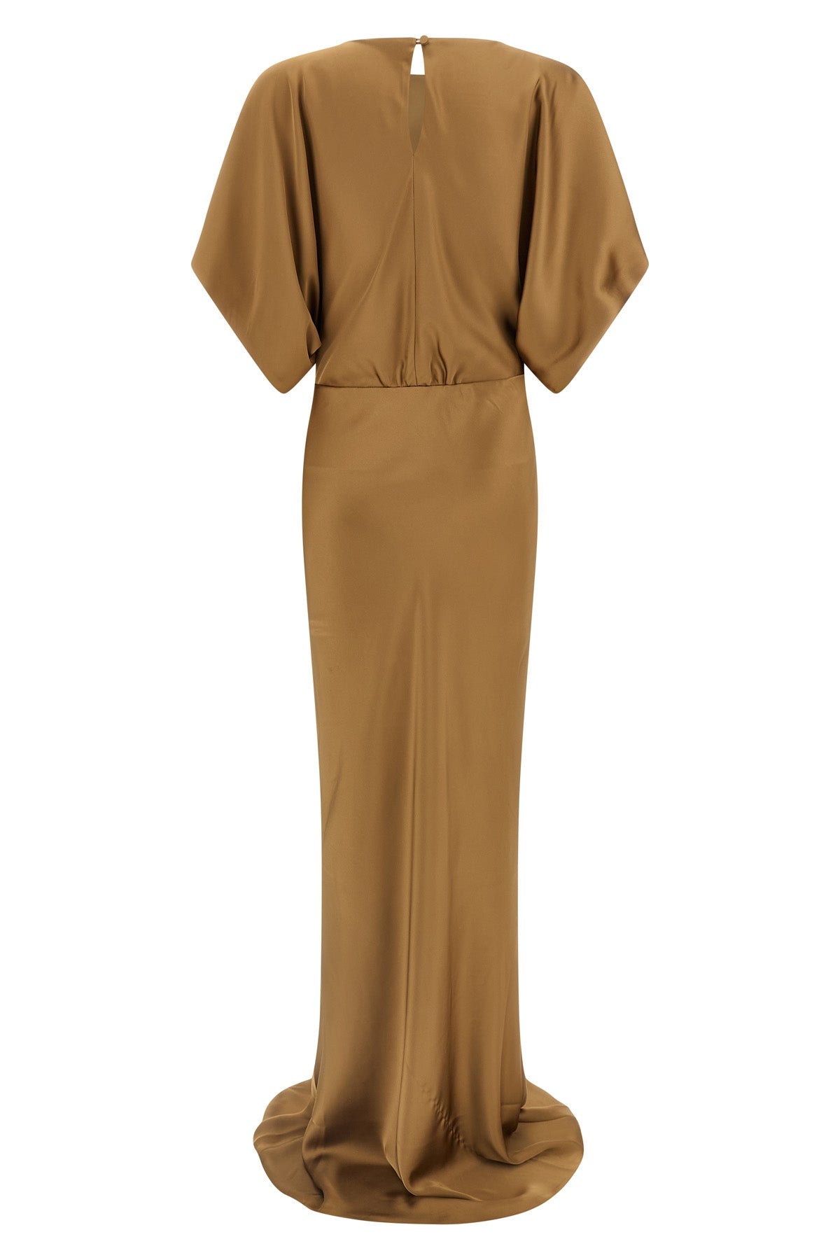 long reverse obie dress in fluid satin-effect fabric