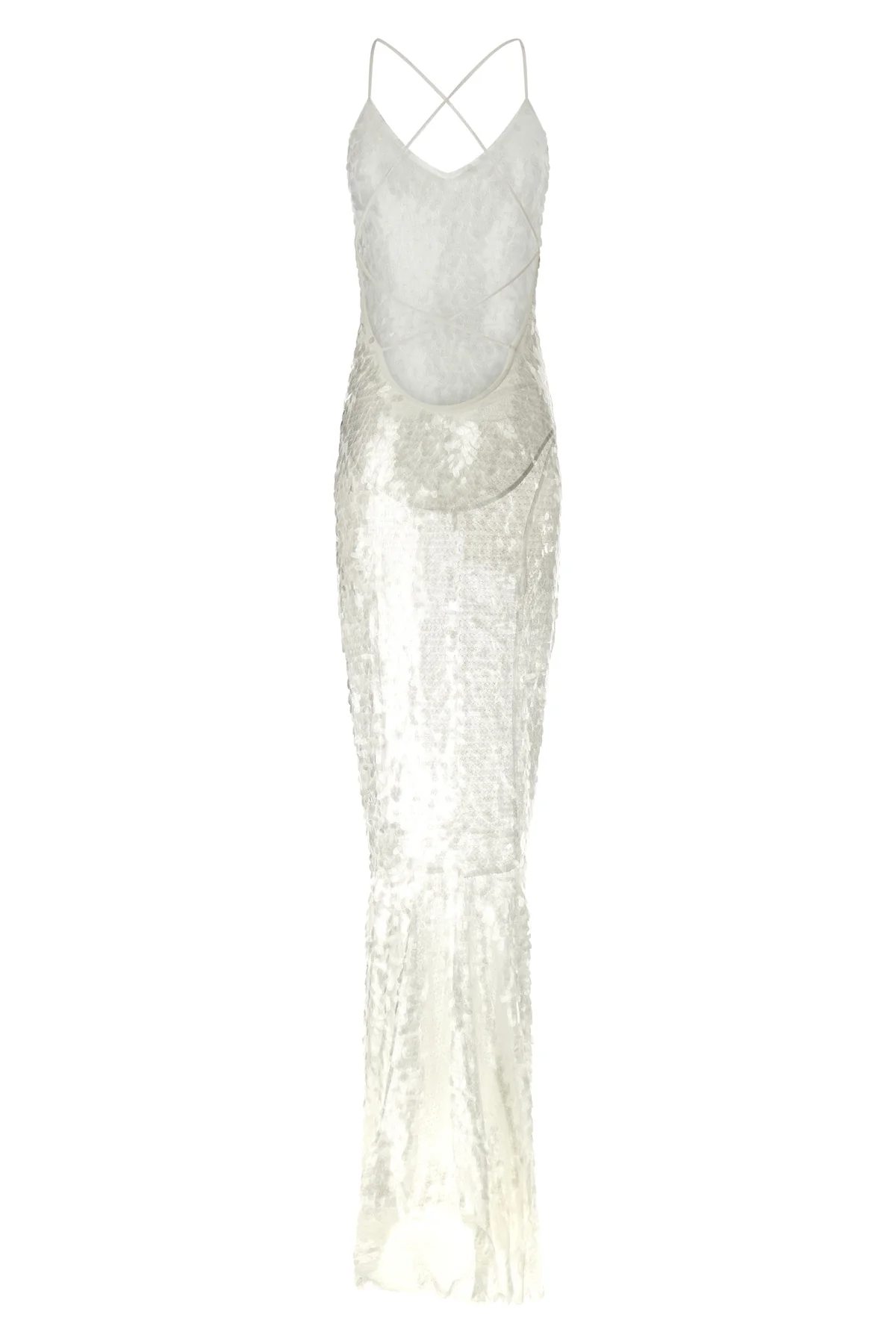 fara long dress in semi-transparent stretch fabric