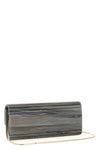 the jimmy choo sweetie clutch has a rigid and elongated silhouette