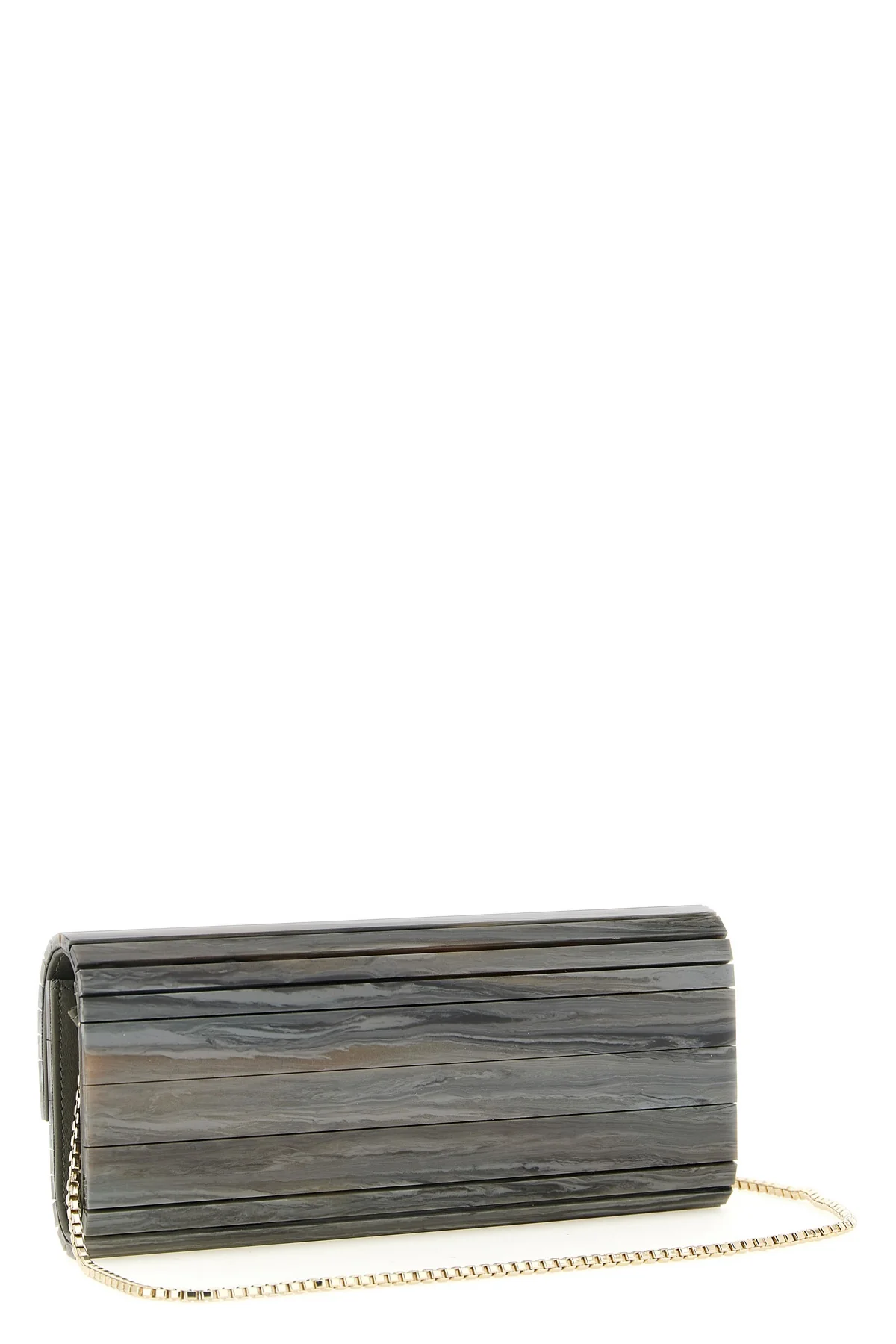 the jimmy choo sweetie clutch has a rigid and elongated silhouette