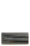 the jimmy choo sweetie clutch has a rigid and elongated silhouette