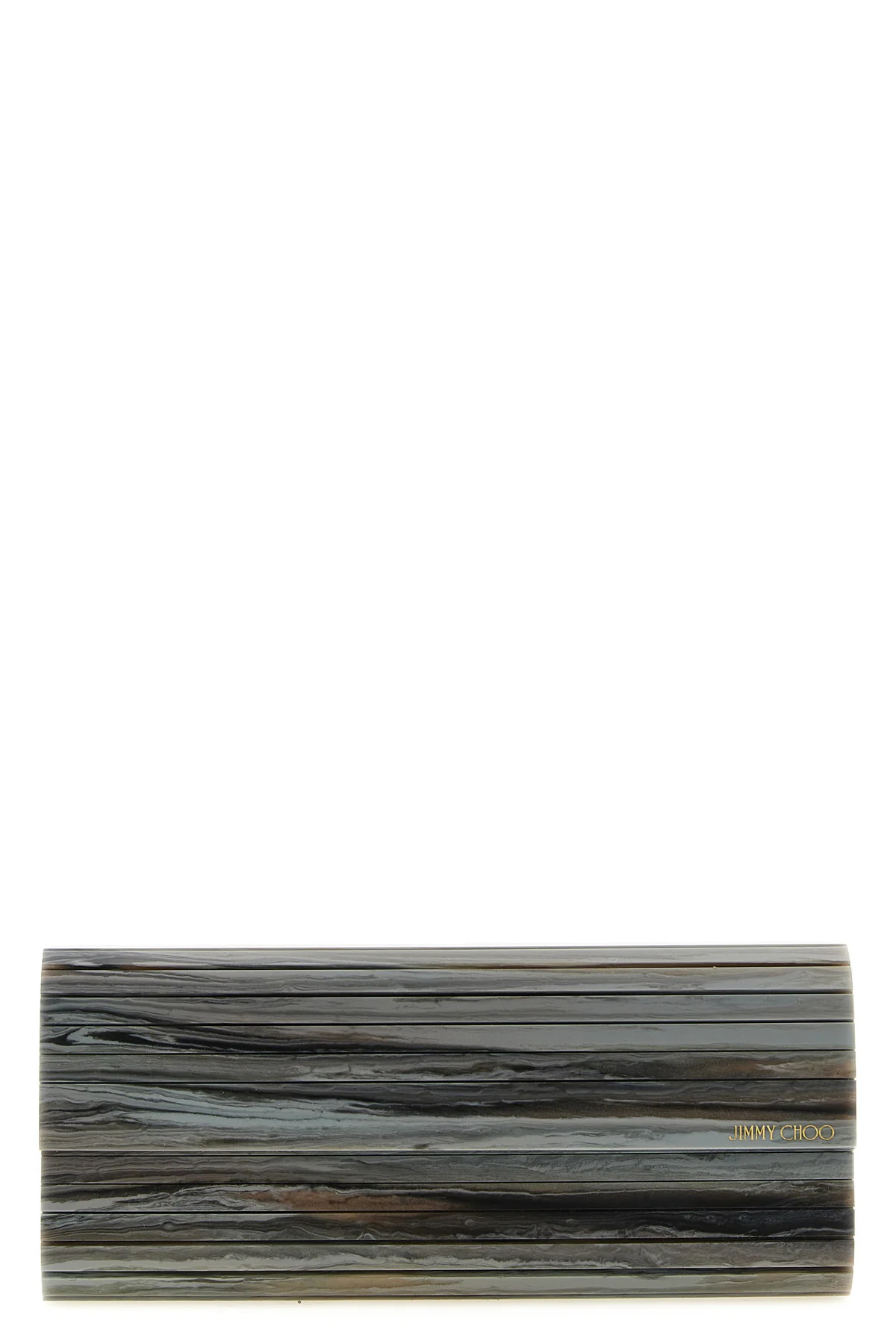 the jimmy choo sweetie clutch has a rigid and elongated silhouette