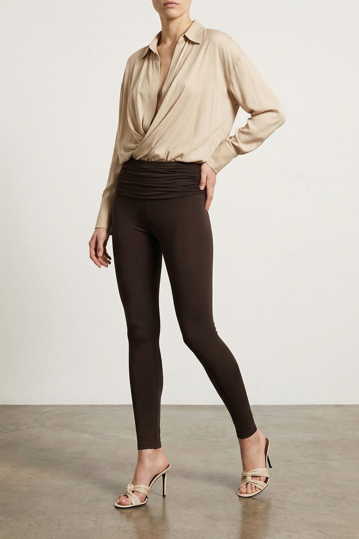 THE ANDAMANE 38 paloma shirt style bodysuit in cold-dyed satin