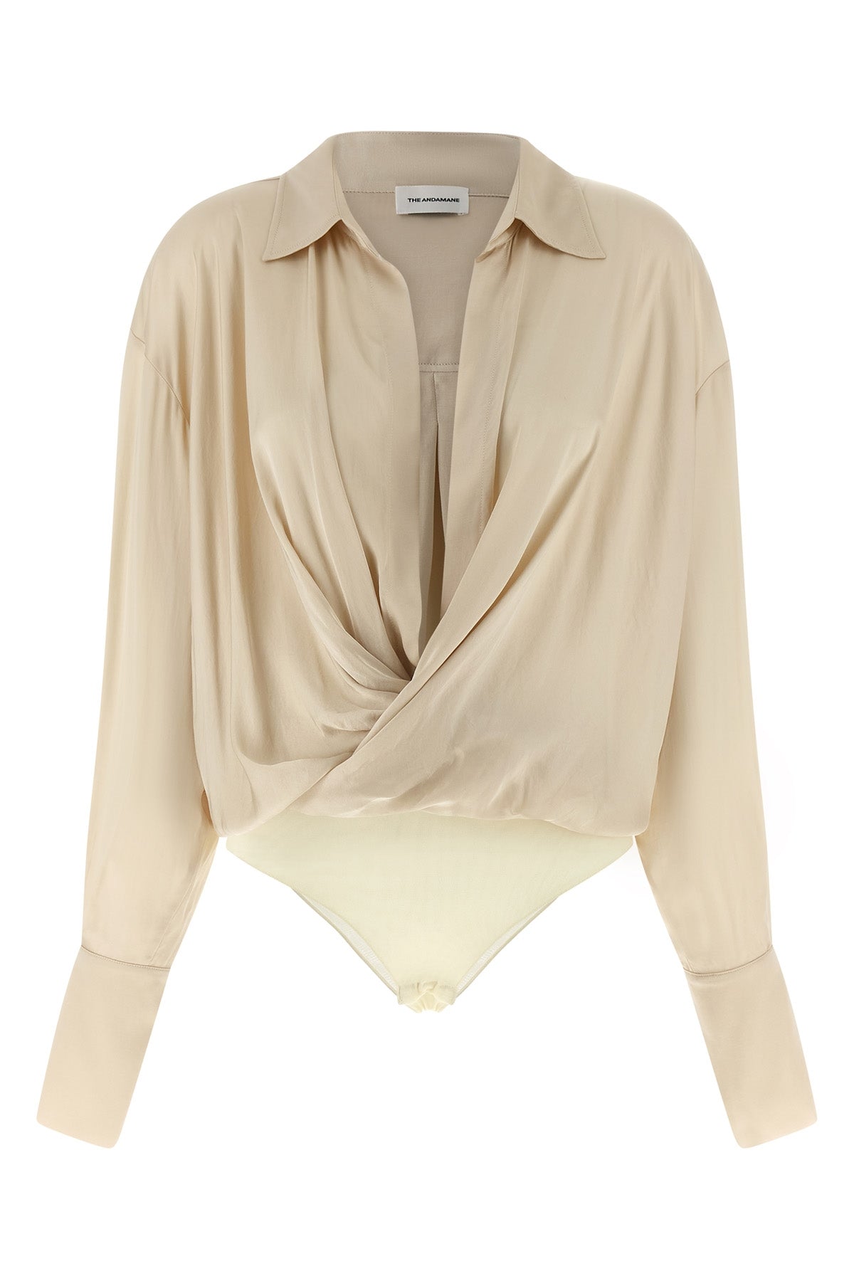 THE ANDAMANE 38 paloma shirt style bodysuit in cold-dyed satin