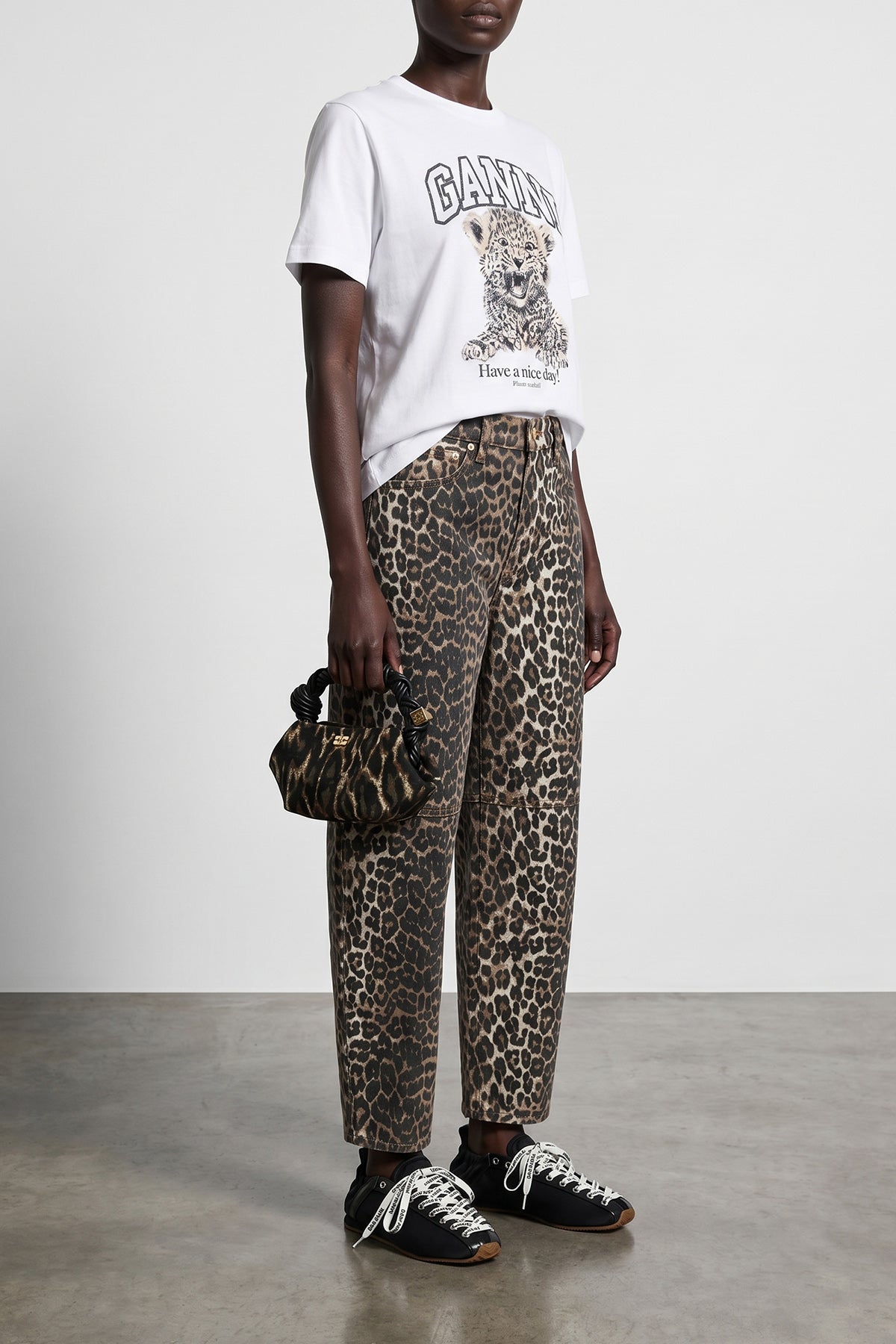 GANNI M leopard cotton crew neck t-shirt