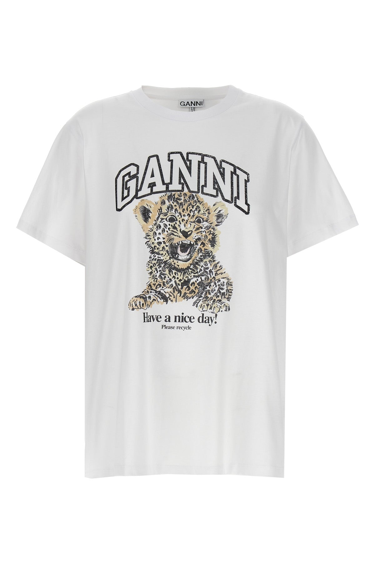 GANNI M leopard cotton crew neck t-shirt