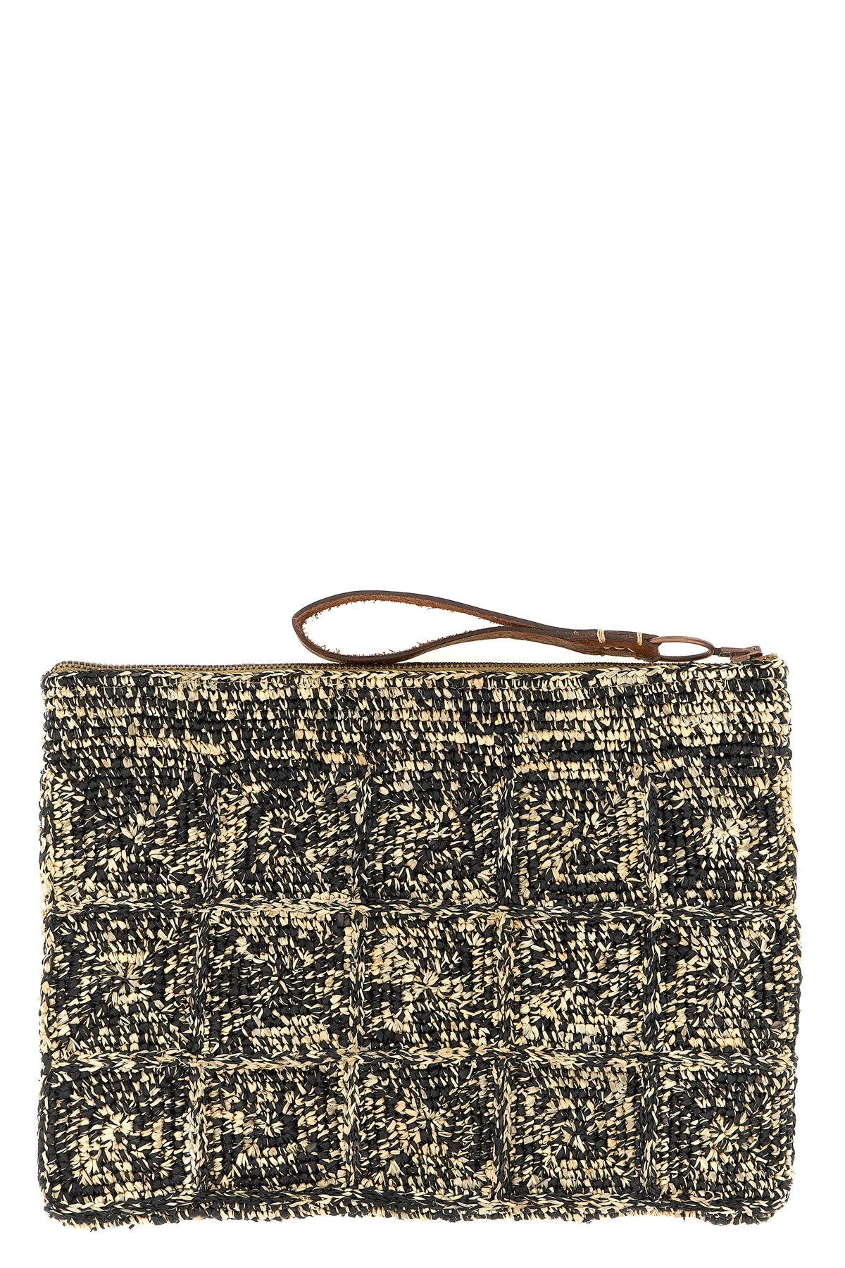 tanala clutch bag in two-tone crochet raffia