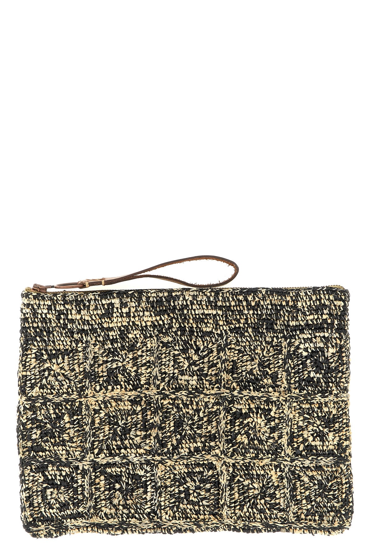 tanala clutch bag in two-tone crochet raffia