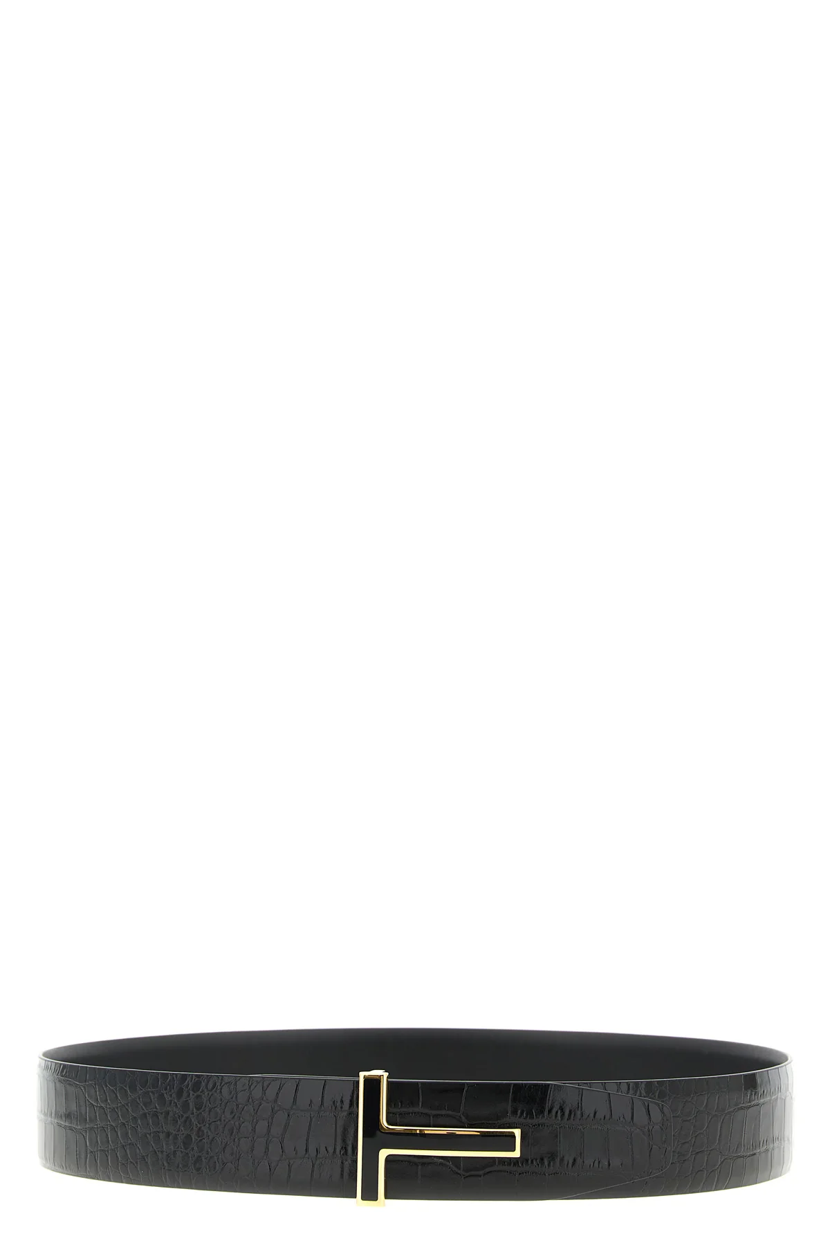 reversible belt in shiny crocodile-effect leather and smooth matte leather