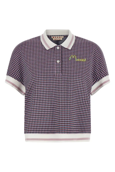 check patterned viscose blend polo shirt