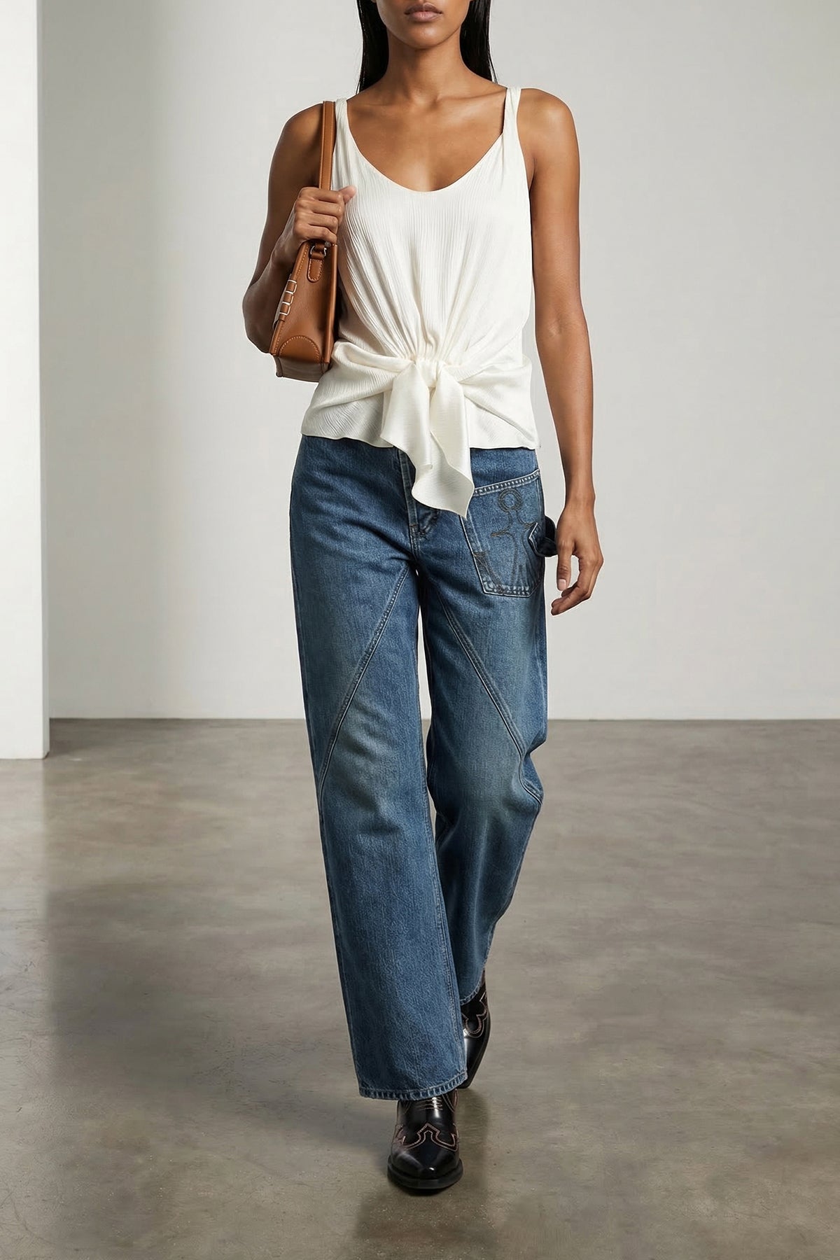 J.W.ANDERSON 6 front knot sleeveless top in smooth crinkled silk
