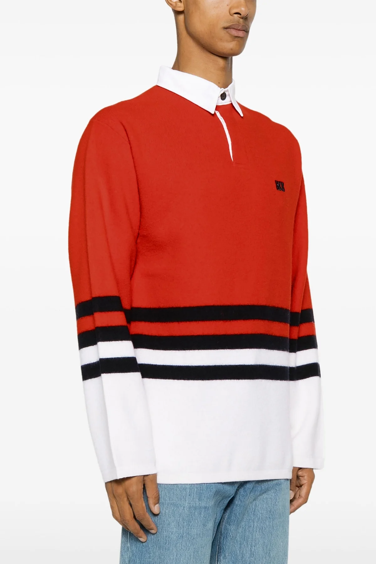 WALES BONNER S cypher striped wool knit polo shirt