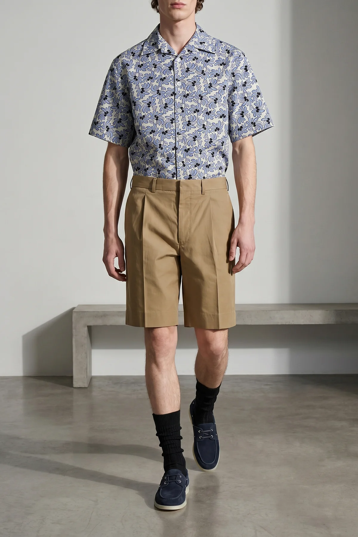 PRADA M all-over fresia print cotton and silk blend pongé shirt