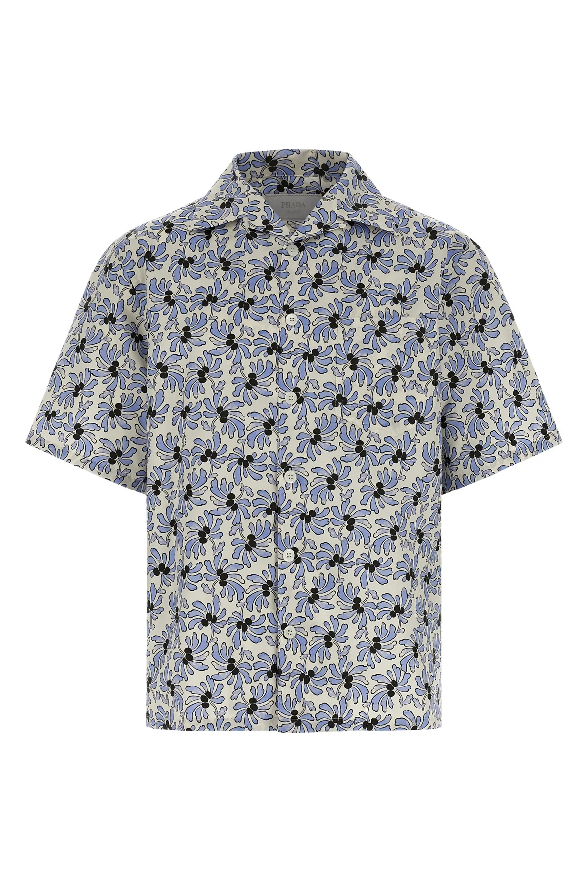 PRADA M all-over fresia print cotton and silk blend pongé shirt
