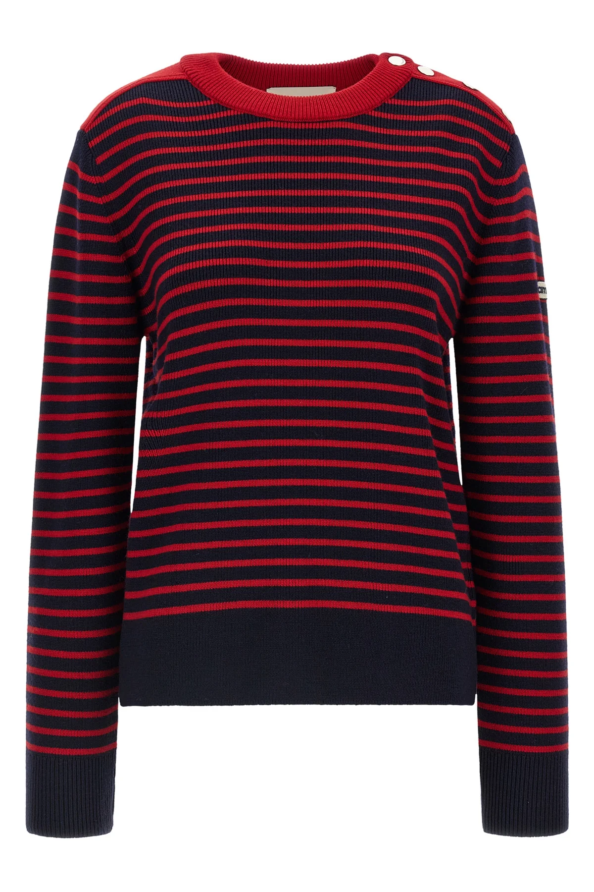 the ami paris crewneck sweater reinterprets the marinière aesthetic through ri
