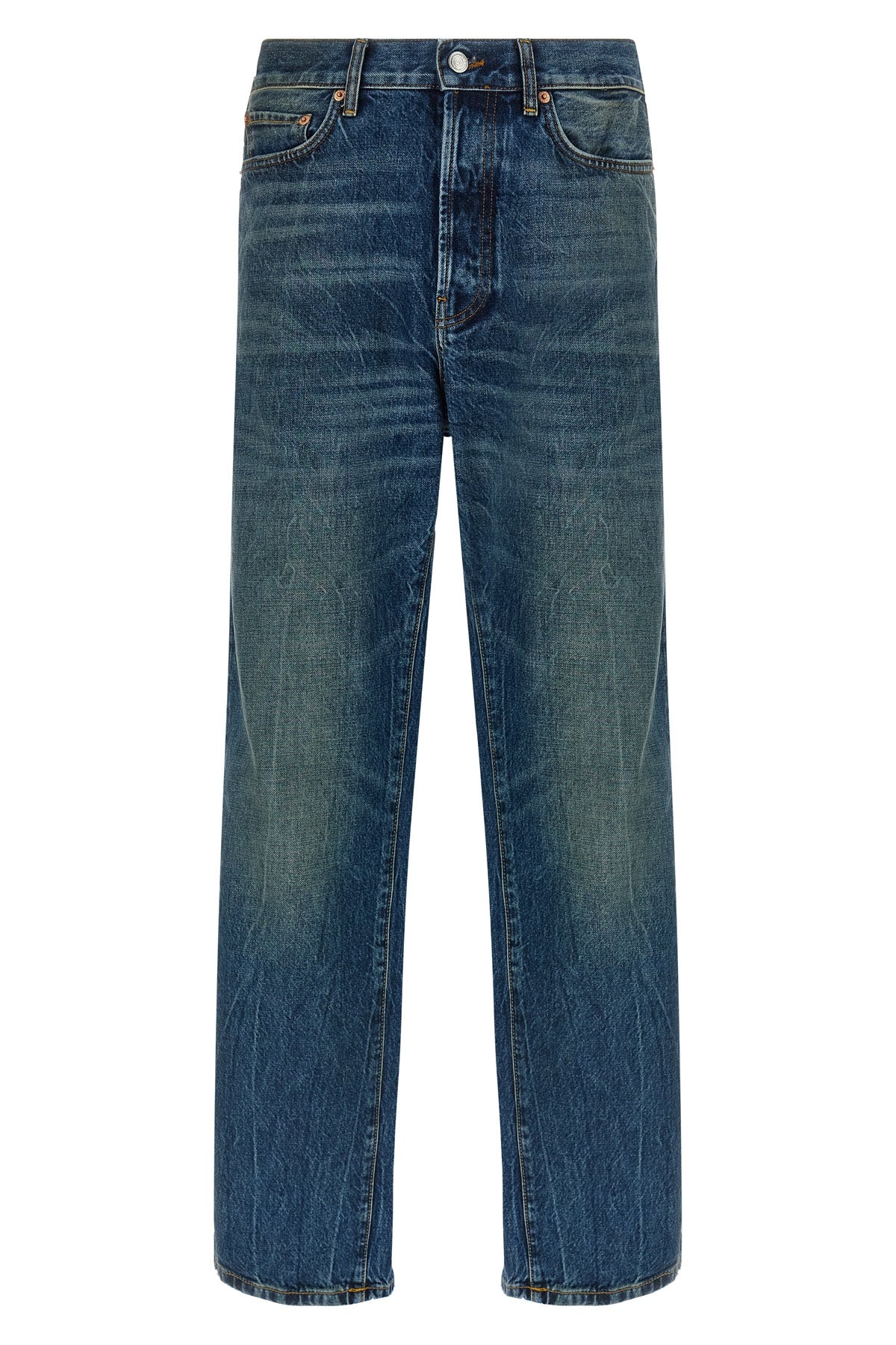 curtis used-effect stone washed cotton denim jeans