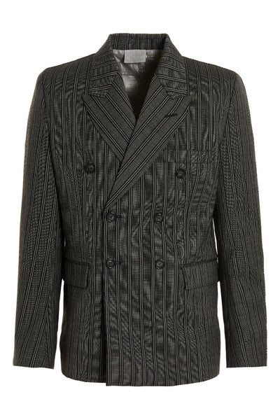 tonal double breasted tailored stripe wool blazer