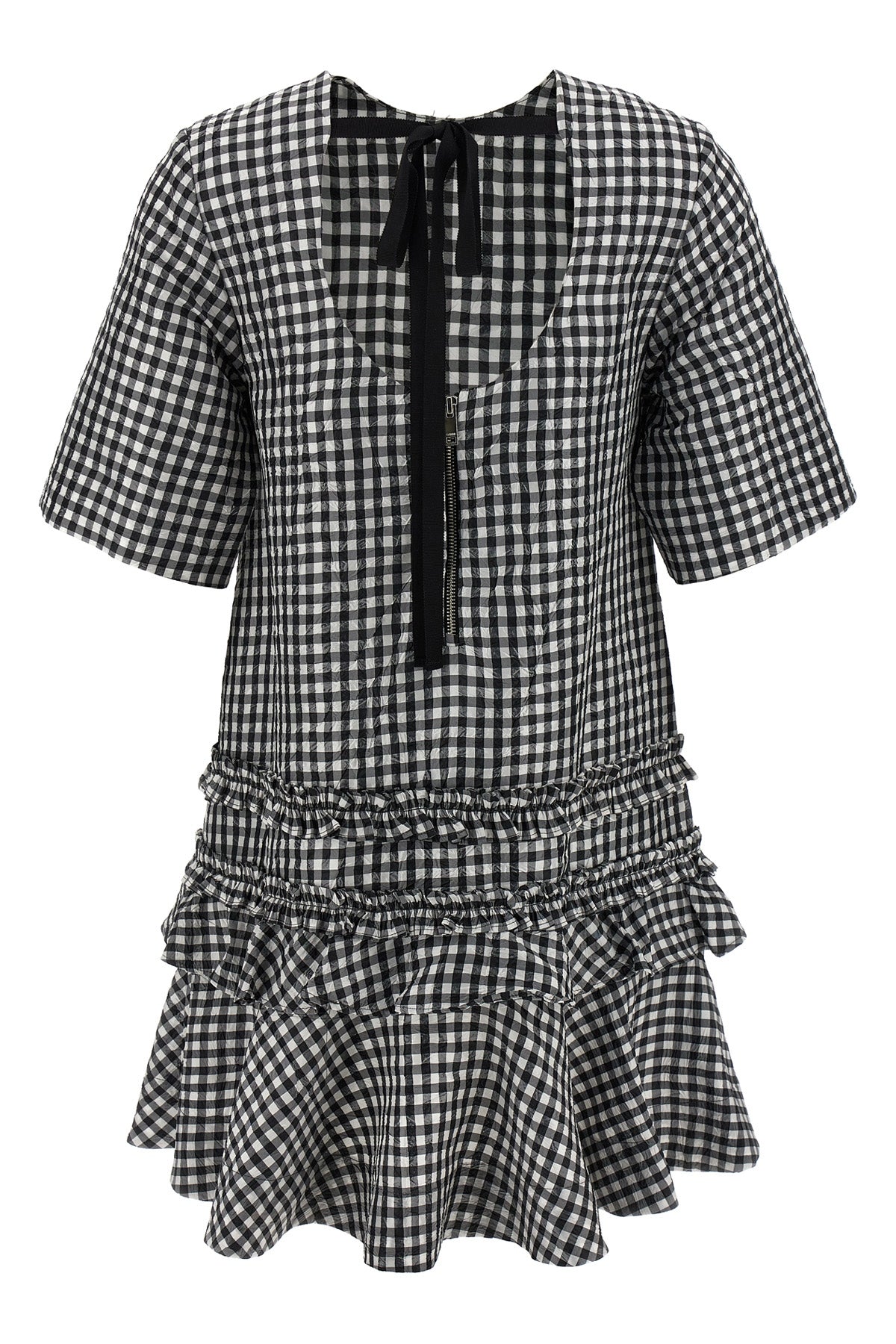 GANNI 34 crinkled check mini dress in crinkled vichy fabric