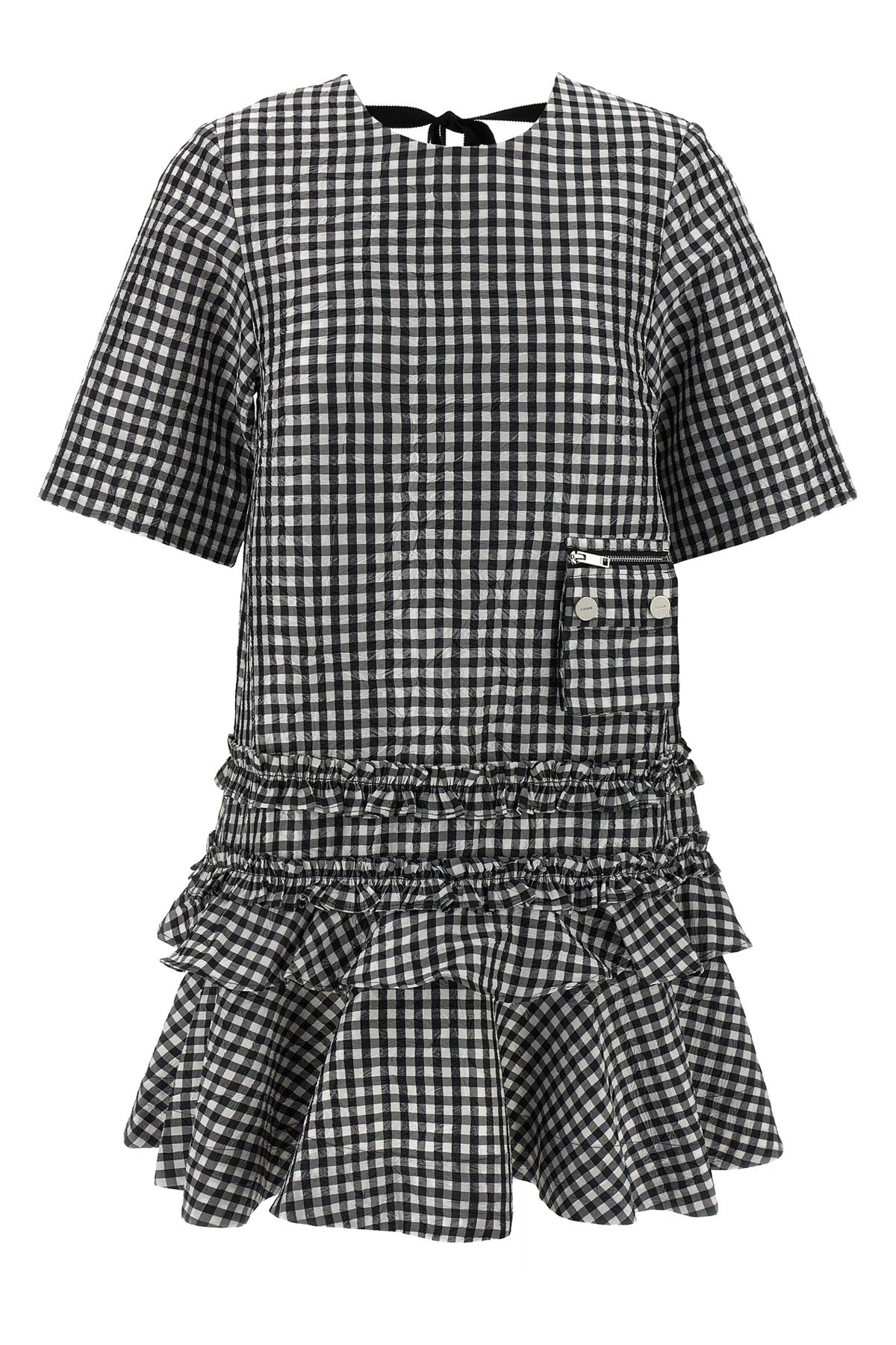 GANNI 34 crinkled check mini dress in crinkled vichy fabric