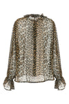 leopard print chiffon tie string shirt in light viscose semi-transparent leopa