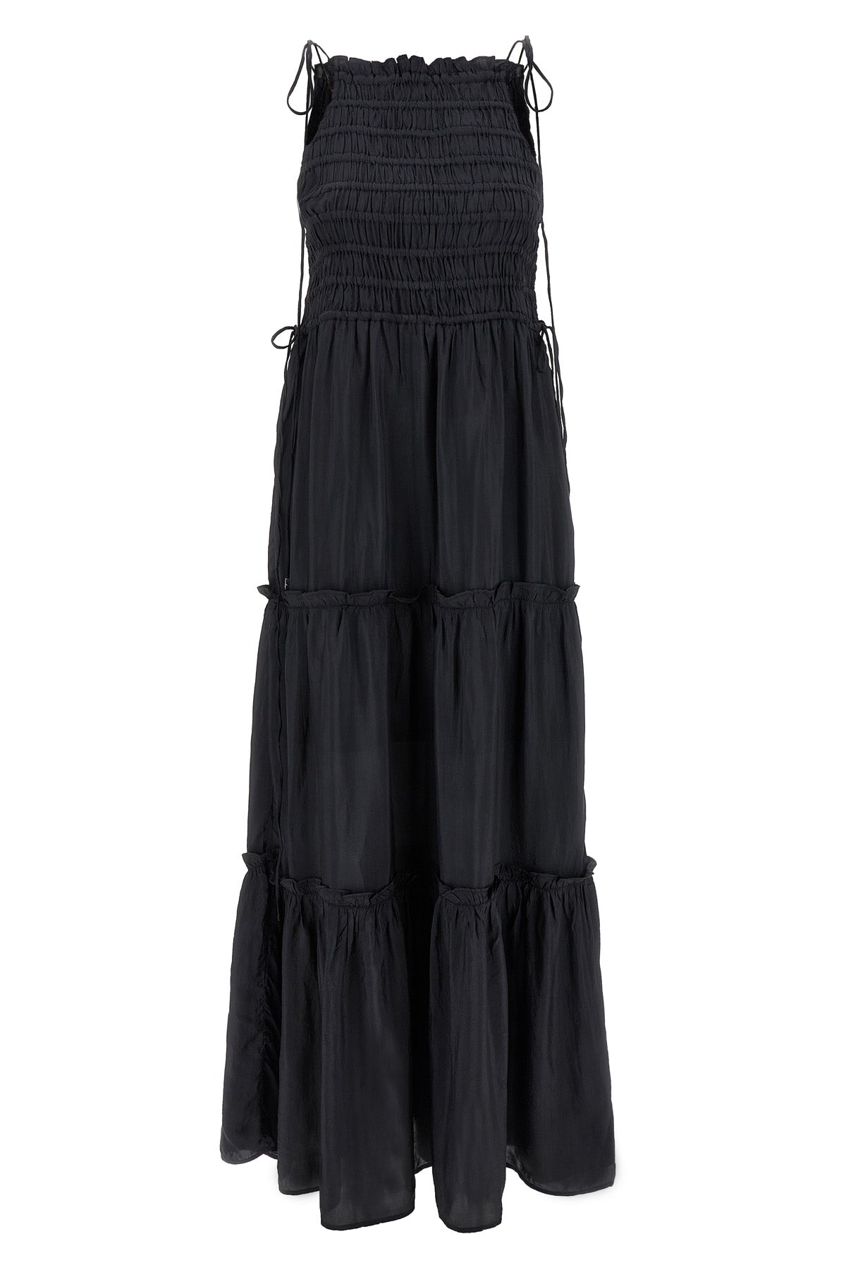 GANNI 34 long viscose dress black smock tie