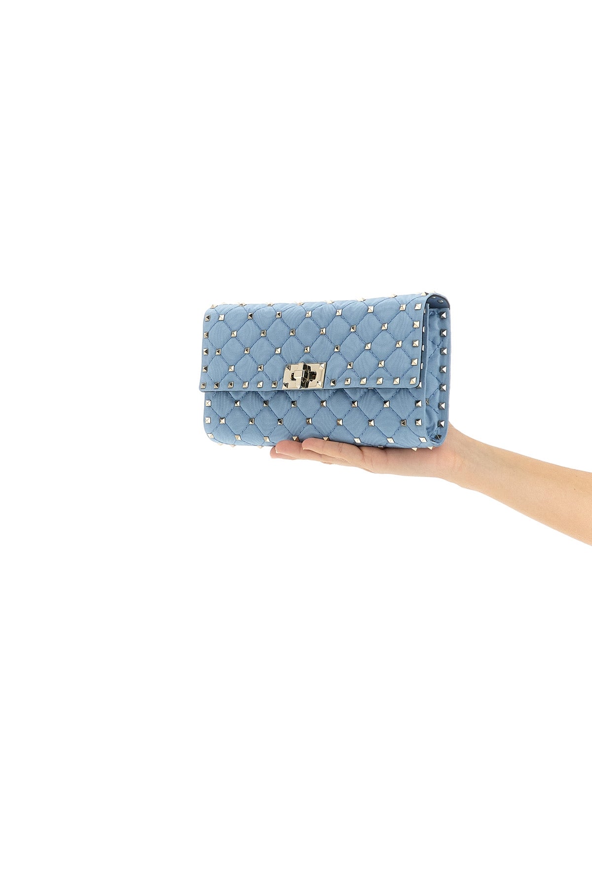 rockstud spike crossbody bag in quilted moiré fabric